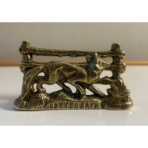Vintage Mid Century Brass Fox and Fence Letter Rack / Business Card Holder